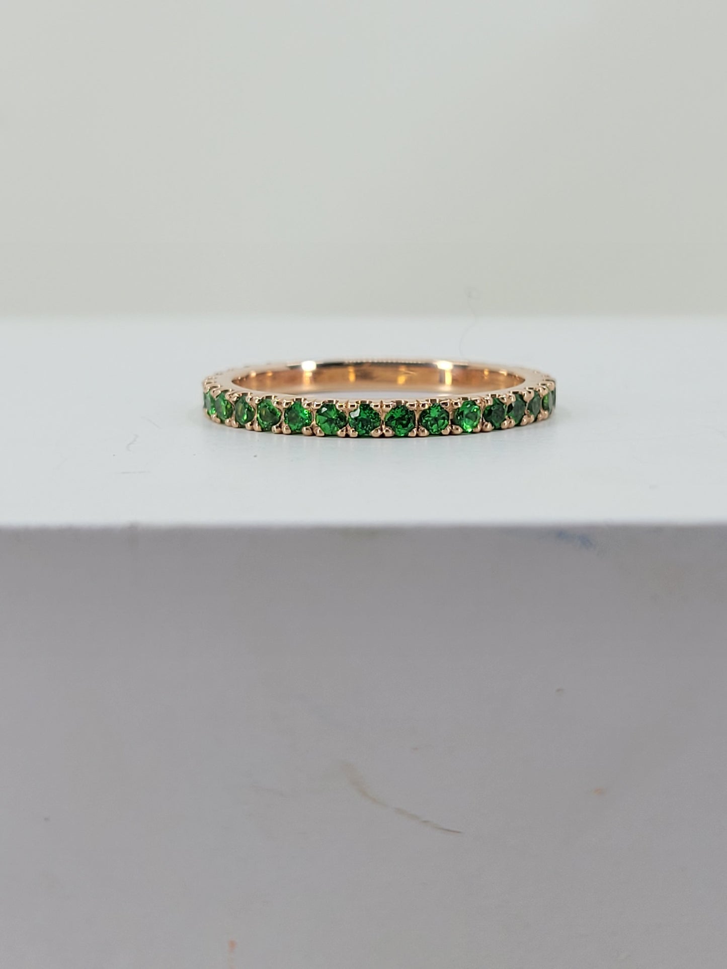 Tsavorite eternity rose gold ring | size 9